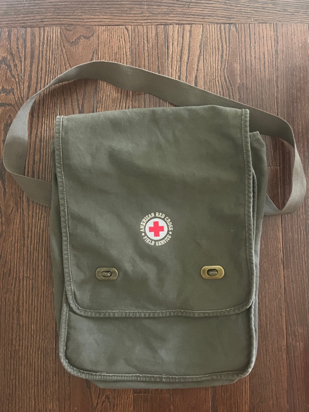 Red Cross Olive Green Canvas Messenger Bag with Front Flap